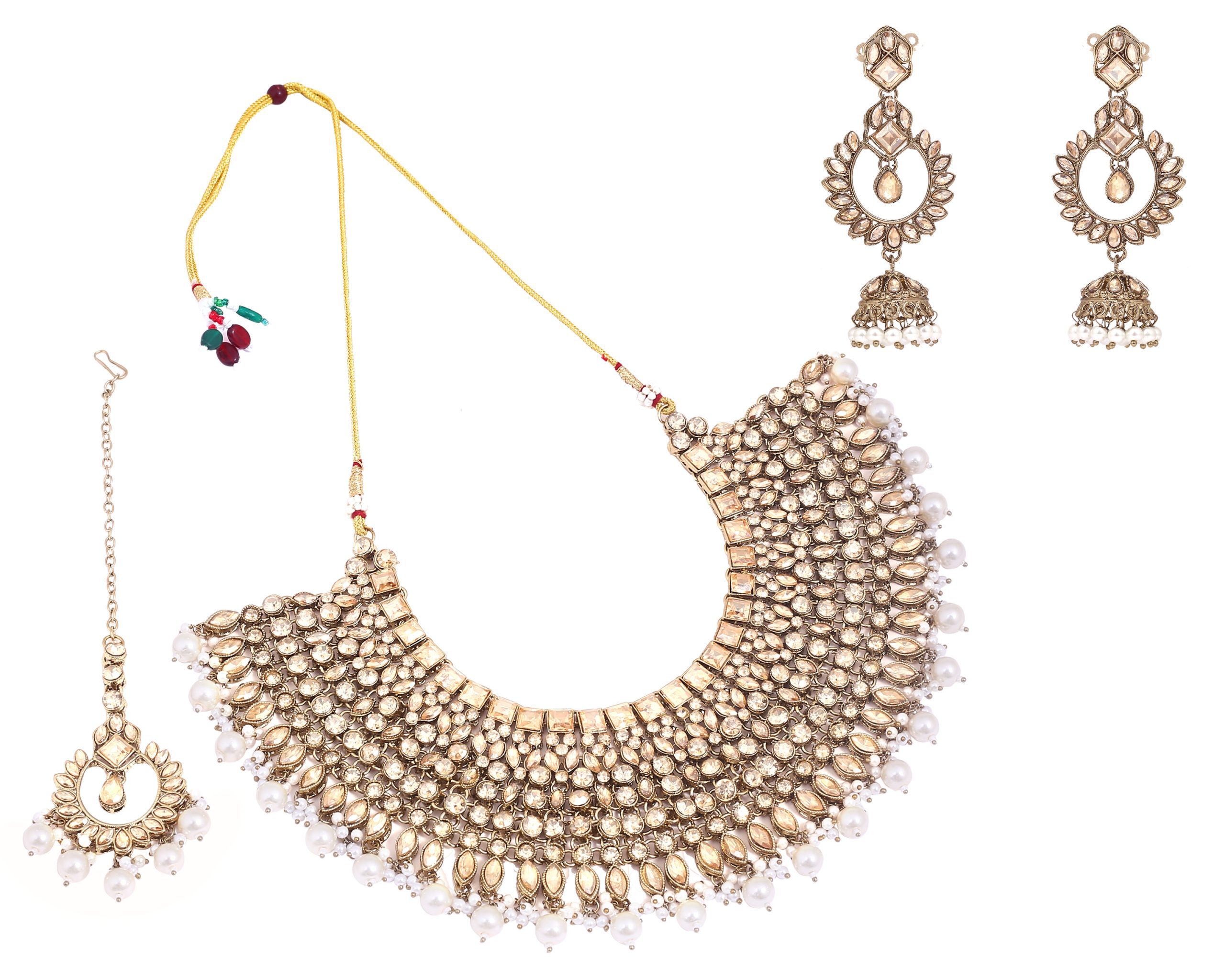 Golden Rivoli Stone Necklace Set – Perfect for Brides & Special Occasion - Image 3
