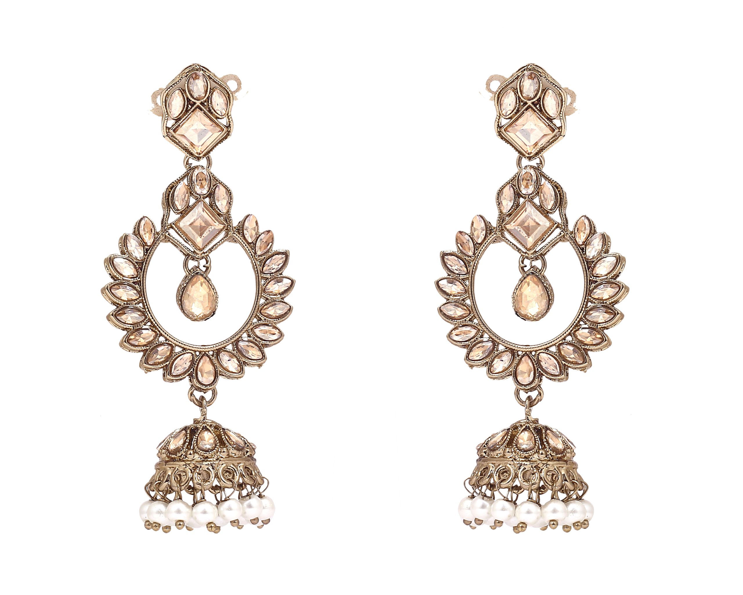 Golden Rivoli Stone Necklace Set – Perfect for Brides & Special Occasion - Image 4