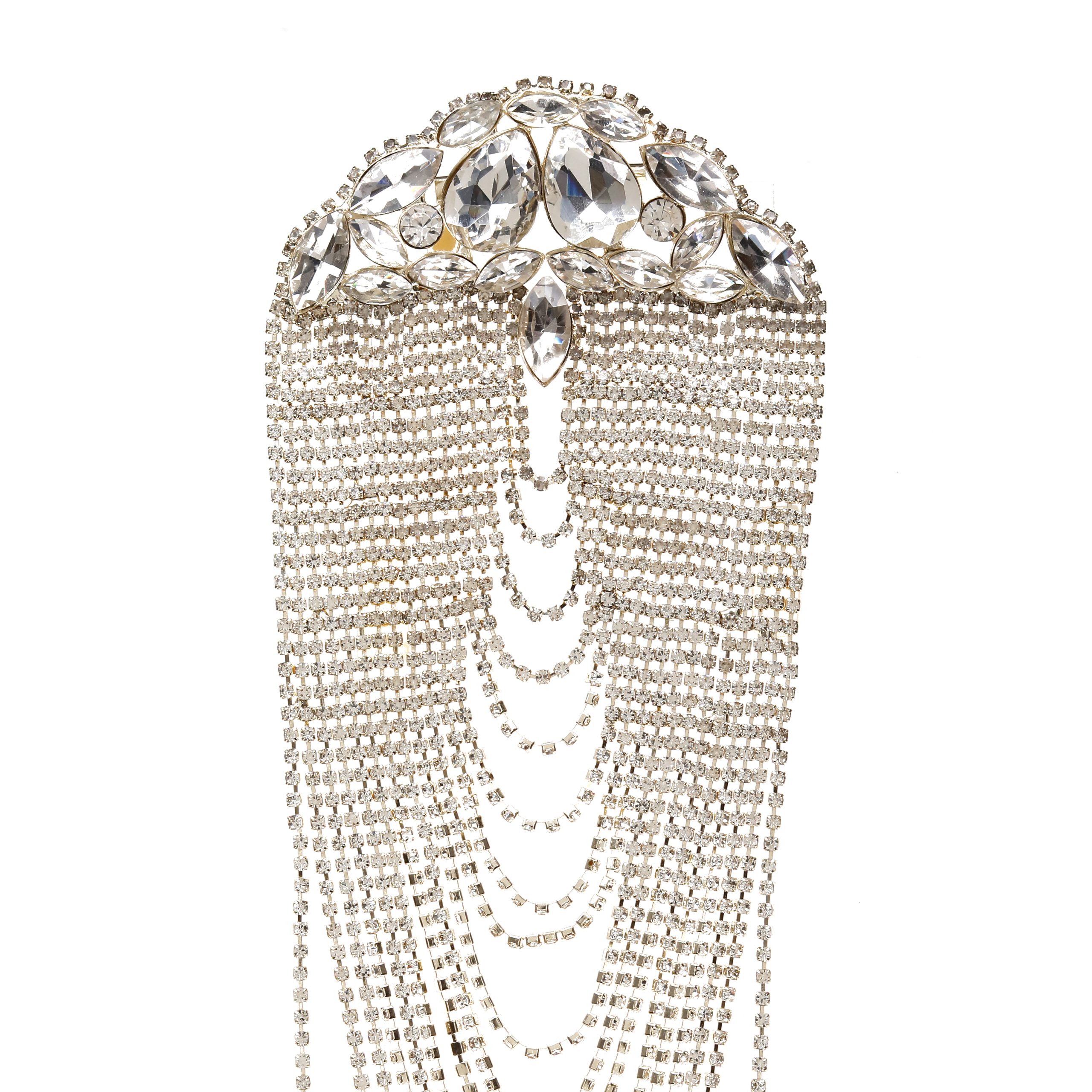 Golden Crystal Pearl Chain Broach Pin - Image 2
